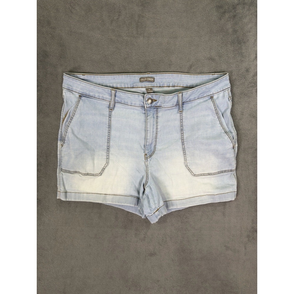 Falls Creek Jean Shorts Womens 18 Blue Light Wash Mid Length High Rise Jorts